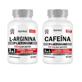 Testrol  Combo Arginina Platinum  Cafeína Platinum  Apoyo al Rendimiento, Oxigenación Muscular y Energía Natural  90 Cápsulas cu                      