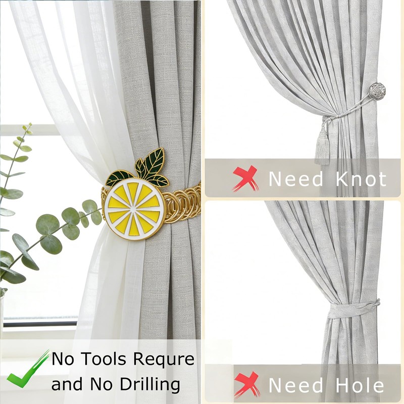 Davifina Lemon Curtain Tiebacks 2 Pack Yellow Fruit Spring Curtain