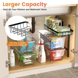 HOUSE AGAIN 2 Pack Under Sink Organizer, 1-Tier Adjustable Height Metal Shelf, Small Under Cabinet Storage Rack Narrow Space Storage Shelves, Sink Organizers Baskets for Kitchen Bathroom, Black