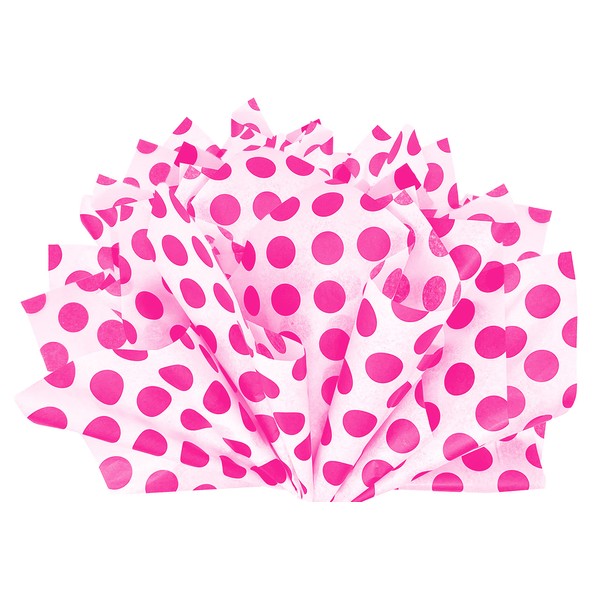 Flexicore Packaging | Hot Pink Polka Dot Gift Wrap Tissue Paper | Size: 15 Inch X 20 Inch | Count: 10 Sheets | Color: Hot Pink | DIY Craft, Art, Wrapping, Decorations