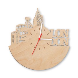 Skyline London 2016 Wall Clock Made of Birch Wood Made in Germany | Design Clock Made of Real Wood | Wall Decoration Made of Birch | Original Wall Clock | Modern Wall Clock in Skyline Design | Wall Decoration Made of Natural Wood
