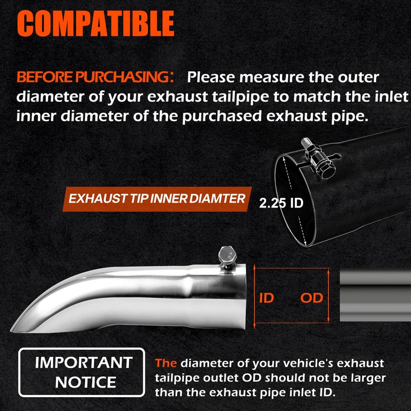 LCGP 2.25 Inch Inlet Turn Down Exhaust Tip, 2.25 Inch