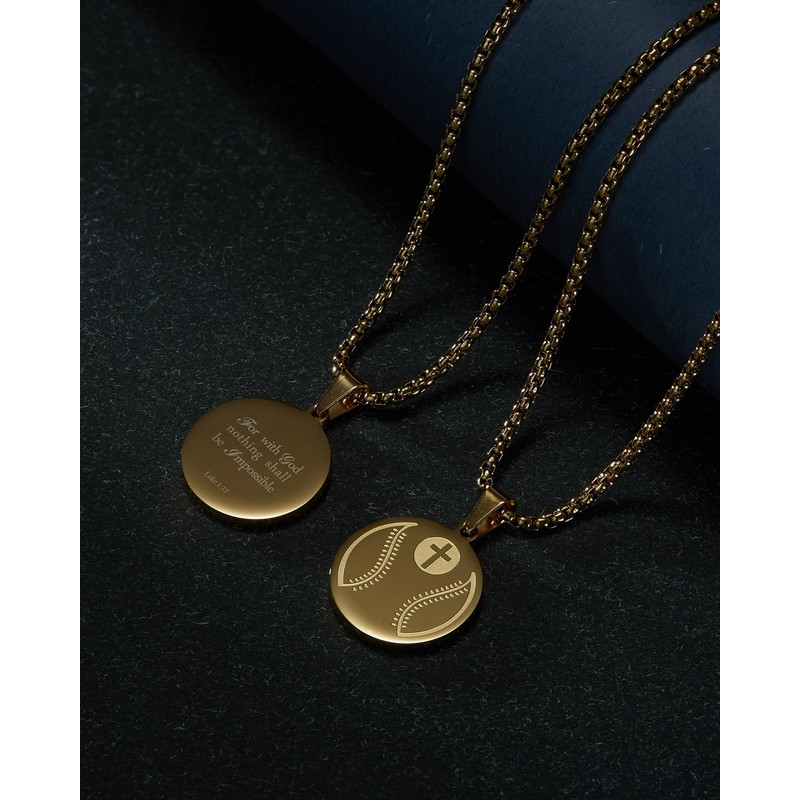 seensea Sports Pendant Necklace Baseball Inspirational Bible Verse Luke 1:37