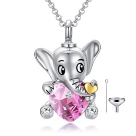 AOBOCO Elephant Urn Necklaces for Ashes Sterling Silver Heart Cremation Memorial Keepsake Necklace Jewelry Gifts for Women (Pink)