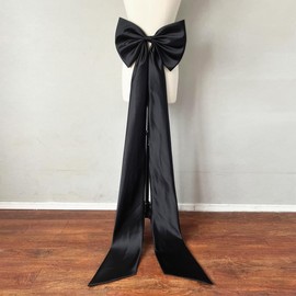 saqulopr 59" Long Bow for Wedding Dress Decoration Detachable Satin Bowknot White Black, White, One-size-fit-all