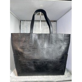 Rebecca JT-240321 Tote Bag, Genuine Cow Leather, Crocodile, Embossed Lizard, Women's, Men's, Cowhide Leather, Leather, Tote Bag, Unisex, Unisex, Lizard Embossed Black
