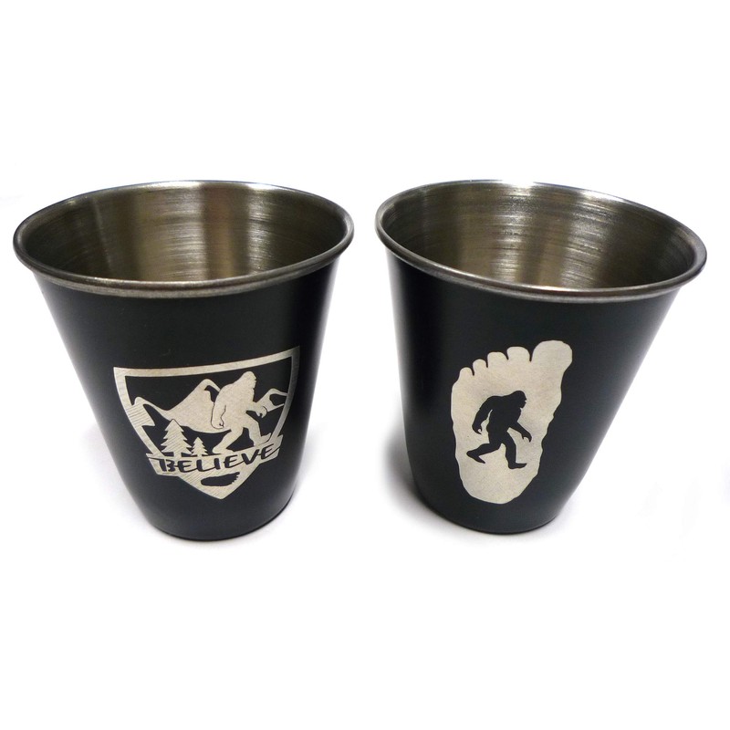 SQUATCH METALWORKS BELIEVE Bigfoot Shield Shot Glass - Stainless Steel