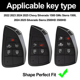 FZSFVAQ Heavy Zinc Alloy Key fob Cover, Keychain, Key Case, Accessories Compatible with 2022 2023 2024 2025 Chevy Silverado 1500 GMC Sierra 1500, 2024 2025 Silverado Sierra 2500HD 3500HD, Black
