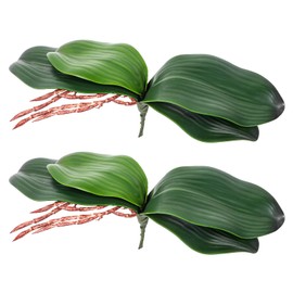 Faux Orchid Leaves 8 Inch, 2 Pack Artificial Phalaenopsis Stems Leaf Real Touch Orchids Leaf Artificial Cymbidium Flower Foliage Real Latex Touch Green Plant Orchid Leaves for Home Flowers Pot Decor