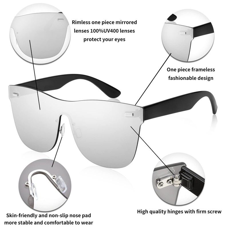 FEISEDY Mirrored Rimless Sunglasses One Piece Lens Reflective Sunglasses for