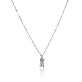 Annika Bella 925 Sterling Silver Necklace for Women, Length 16-18 Inches, Rectangle Princess Cut Charm Necklace, Waterproof, Simulated Diamond Gemstone Pendant Necklace (Clear)