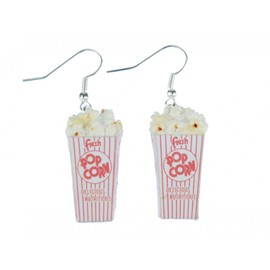 Miniblings Popcorn Cinema Earrings – Handmade Fashion Jewellery I Party Celebrations Pop Corn – Earrings Silver Plated, ['Polymer Clay', 'Metal Alloy'], No Gemstone