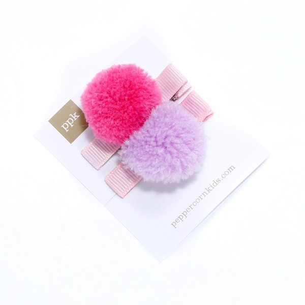 Peppercorn Kids Girls 2-PC Pompom Hair Clip Set - Purple/Pink