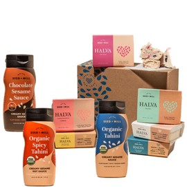 Seed + Mill - Halva - Ultimate Gift Set - Includes 3 10.93oz Squeeze Bottles of Tahini & 6 8oz Boxes of Halva - Vegan, Kosher, & Gluten Free - Enjoy This Vegan Snack and International Candy