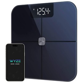 Wyze Smart Scale, Scale for Body Weight, Digital Bathroom Scale for Body Fat, BMI, and Heart Rate, Body Composition Analyzer with App, Batteries Included, Bluetooth, 400 lb, Black-New