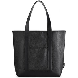 Fexkean Canvas lining Tyvek Tote Bag with an External Pocket,Fashion Casual Commuter Travel For Women,Mother DAY Reusable Grocery Shopping Bag,Top Magnetic Buckle Closure(DBZ02-Black)