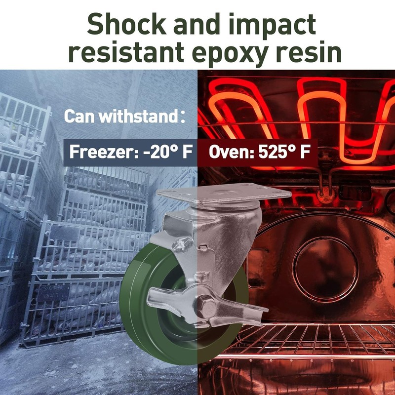 4 Inch High Temperature Casters, Oven-Safe Bakery Rack Casters, -20°F