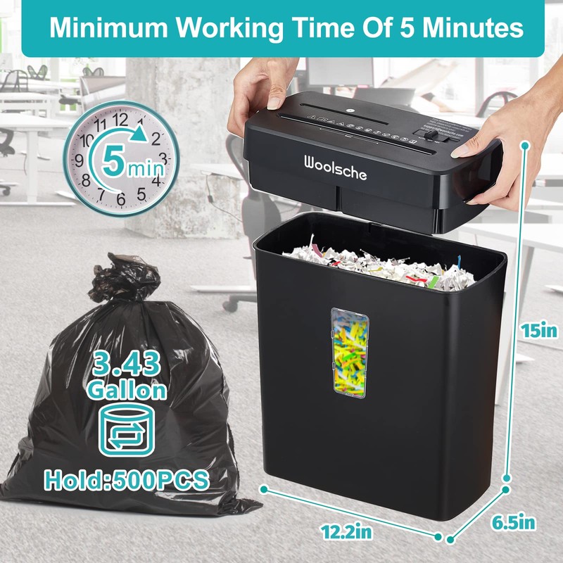 Woolsche Paper Shredder,10-Sheet Cross Cut with 3.43-Gallon Basket, P-4 Security