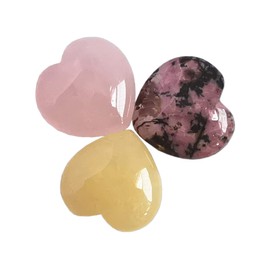 Manekieko 3 Pcs Natural Pocket Palm Thumb Healing Crystal Heart Love Worry Stones,25mm Reiki Balancing Crystal and Healing Stones
