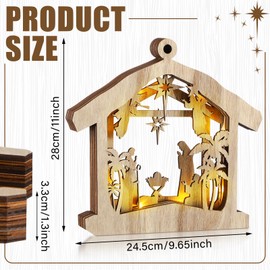 Christmas Nativity Scene Ornament Wooden Nativity Set Christmas Ornament Religious Rustic Christmas Nativity Ornaments Scene Decorations with LED Light for Shelves Tables Decorations (Hut)
