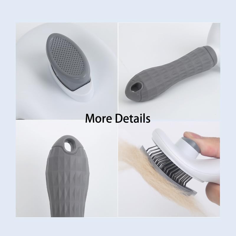 Pet Grooming Brush with Ergonomic Handle, Self-Cleaning Slicker Brush, White