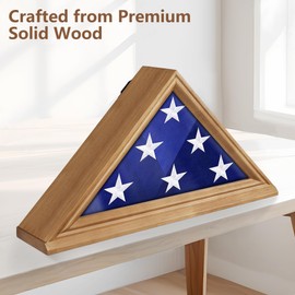 Flag Display Case for 3' x 5' Folded Flag Solid Wood Flag Display Box with HD Tempered Glass Wall Mount Thick Base Triangle Flag Holder for Veterans (Not for Burial Flag) Walnut