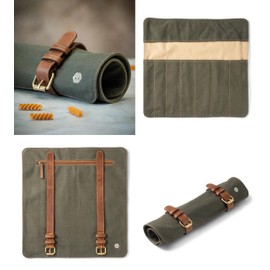 Angus Stoke Knife Bag made of durable Canvas & genuine Leather - Chef's Knife Roll Case for Cooking & BBQ - Knives storage case Lars (Olive-Green)