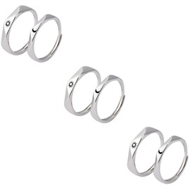 BESPORTBLE 3 Pairs Sun and Moon Couples Rings Matching Engagement Rings for Him and Her Unique Jewelry for Women and for Lovers