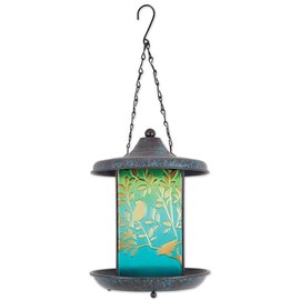 Sunset Vista Designs for The Birds Pressed Glass Suncatcher Hanging Birdfeeder, 19-Inch, Blue Bird
