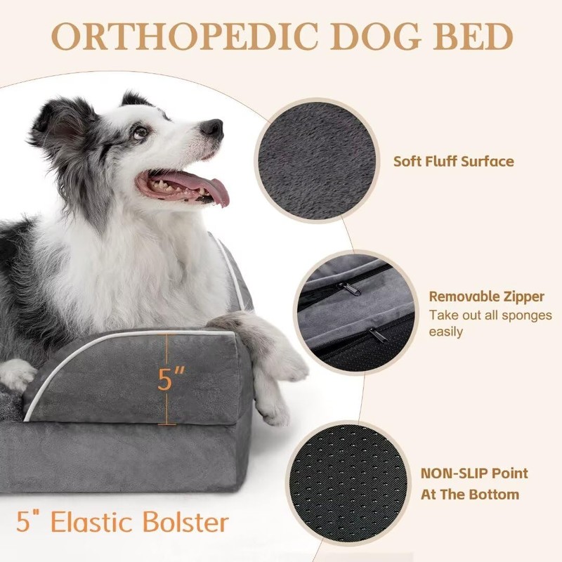 Comfort Expression XL Dog Bed with Bolster, Waterproof Orthopedic Foam