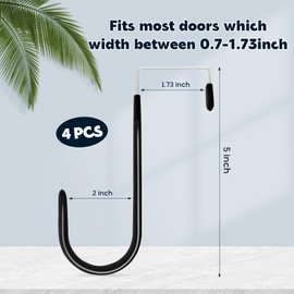 HOOSUN 4 Pack Over The Door Hooks,5 in Hooks for Hanging Heavy Duty Door Hanger,Towel Hanger Hook Holders,Hangers Hook for Hanging Clothes,Towels,Hats,Coats,Bags (Black)