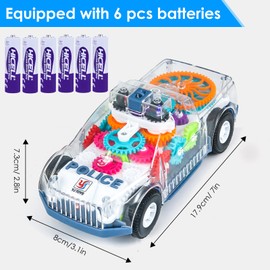 ZHFUYS Transparent Police Car, Gear Toy with Light & Music, Transparent Car Toy Light Music with Automatic Change Direction, Great Birthday Gifts for Toddler