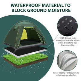 KRUI Tent Footprint, PU 2000 Waterproof Camping Tarp, Durable Tent Floor Saver for Hiking, Backpacking, Hammock, Beach and Picnic, Suitable for 3 People