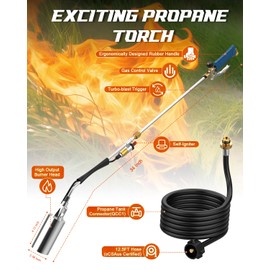 Propane Torch Weed Burner Kit, High Output with Long/Short Mode,Self Igniter and Turbo Trigger,Heavy Duty Flamethrower with 10FT Hose for Weeding,Roofing,Melting Snow,Road Paint Removing,BBQ