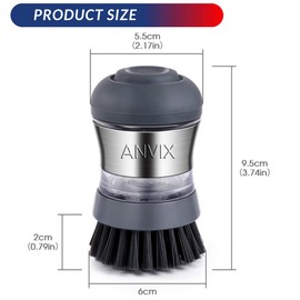 ANVIX Soap Dispensing Palm Brush 2pack for Dish Kitchen Scrubber with Sturdy Nylon Bristles