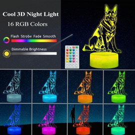 POSSHE German Shepherd Dog Night Light, 16 Colors Changing, Remote Control with Timer, RGB Flashing Mode and Dimmable, Dog Lamp for Christmas Birthday Decor