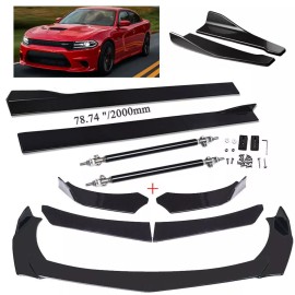 Unbranded Universal Car Front Bumper Lip Chin Spoiler Splitter Glossy Black +Strut Rod