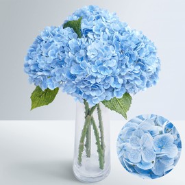 Waipfaru 21" Real Touch Blue Hydrangea Artificial Flowers with Long Stem & Leaves, Full Latex Faux Hydrangea Flowers for Home Decor Party Floral Arrangements Wedding Bouquets Centerpieces, 4Pcs