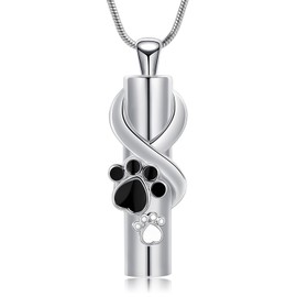 QGJNSGC Paw Urn Necklace for Ashes Dog Cat Pet Paw Print Cylinder Cremation Jewelry for Pet Ashes Animal Keepsake Memorial Pendant Necklac