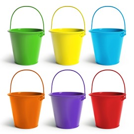 colorlaza - Cubos pequeños de metal con asa, 6 unidades, cubeta galvanizado, resistente a la corrosión, de 20 onzas líquidas (multicolor, parte superior de 4.3 pulgadas), C-MB-Parent-43-01