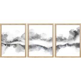 SIGNWIN Framed Pastel Fog Wall Art, Set of 3 Black Gray Environment Wall Decor Prints, Nature Wilderness Wall Décor for Living Room, Bedroom - 11"x14" Natural