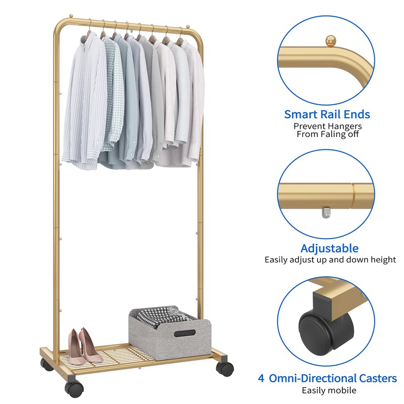 Simple Trending Standard Clothes Garment Rack, Clothing Rolling Rack with
