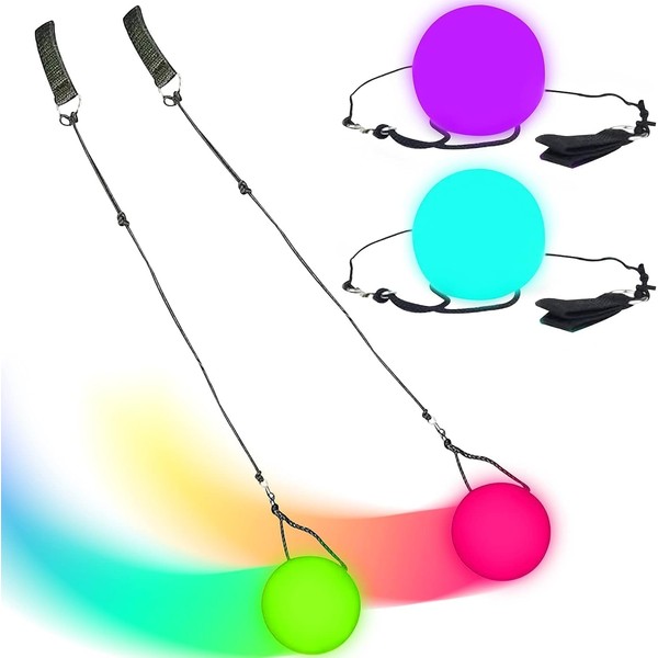 Pack of 2 LED Poi Balls, LED Glow Poi Balls with Rainbow Colours and Strobe Effect, Light Can Dance Fingers, Circus Toy, Juggling Balls, Luminous for Spiders, Swings, Belly Dance
