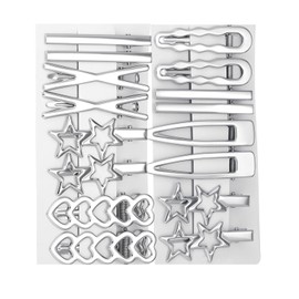 Star Hair Cips Set Silver Metal Heart Wave Y2k 2000s Hair Accessories Barrettes for Women Girls 16PCS (Silver)
