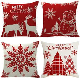 FMKLDENA Set of 4 Christmas Cushion Covers, Merry Christmas, 45 x 45 cm, Christmas Decorative Cushion Cover, Print Cushion Covers for Christmas, Christmas Pillow Case for Sofa, Living Room, Bed