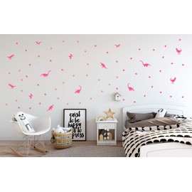 StickerDeen | Dinosaurs Vinyl Decal Wall Sticker Mural - Kids Children Boys Girls Teenager Teens Bedroom, Room Ideas Home Decor (Pack of 65) (Baby Pink)