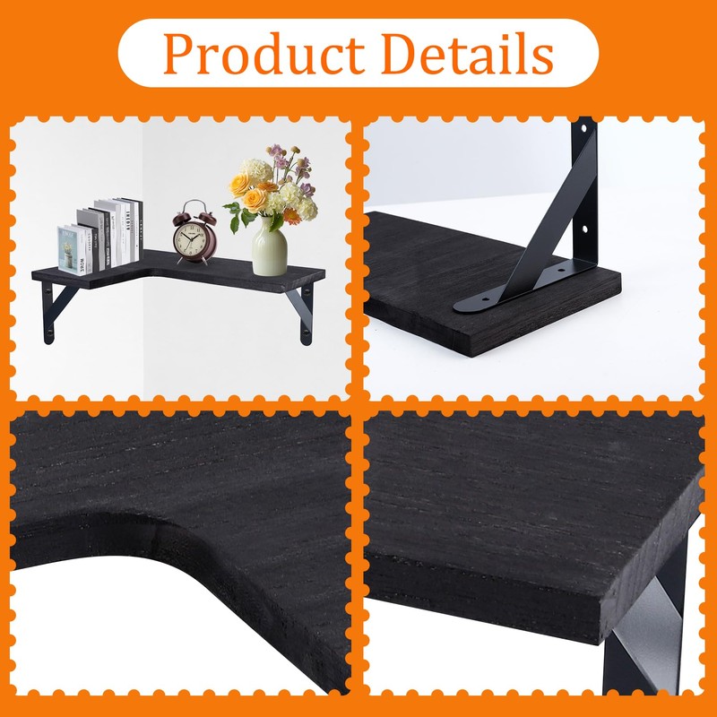 CACASO 5 Pack Floating Shelves, Rustic Wood, Black