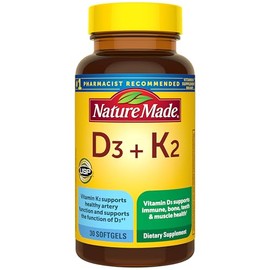 Nature Made Suplemento de Vitamina D3 K2, 5000 UI (125 mcg) Vitamina D para Huesos, Dientes, Músculos y Apoyo Inmunológico, 30 Cápsulas Blandas de D3 