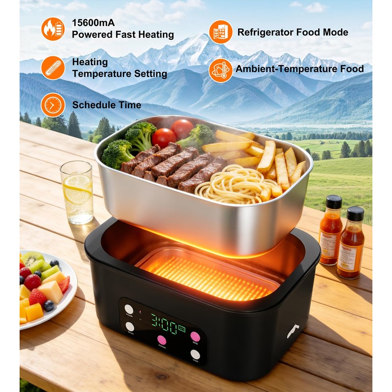 Gorgeous Cordless Electric Lunch Box, 6.7 Cups Smart Timer Auto