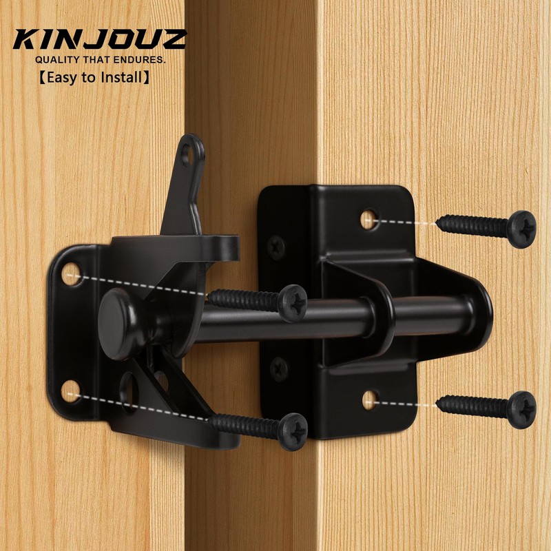 KINJOUZ Self Locking Gate Latch for Wooden Fence, Heavy Duty